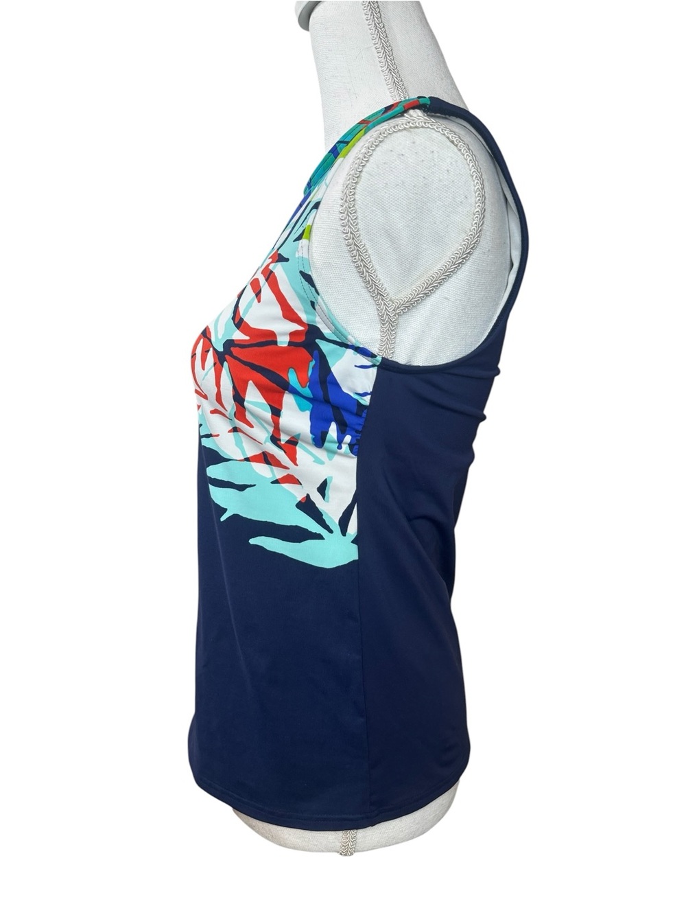 High Neck Tankini Swimsuit Top Navy Tropical Print Lands' End-Size 8 - Picture 3 of 9